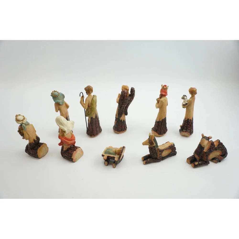Ganz Nativity Set 10 Piece Resin Bark Texture Rustic Christmas EX11822 Excellent